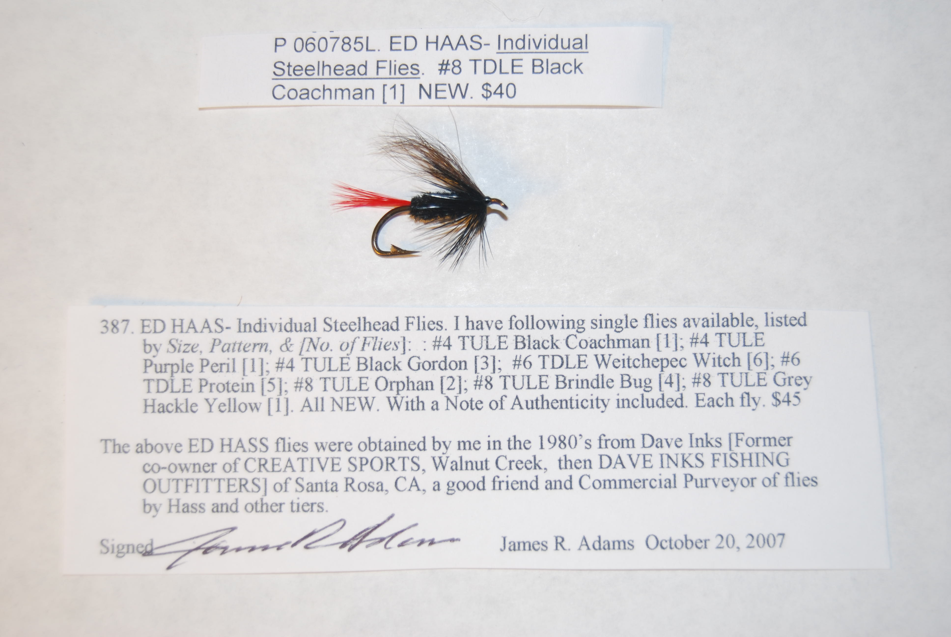 Image for ED HAAS- Individual Steelhead Flies. #8 TDLE Black Coachman.
